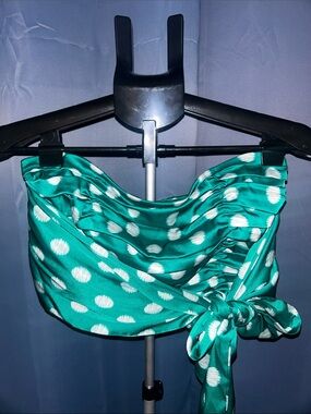 Hutch Polka Satin Pleated Ruched Stretch Green Bandeau